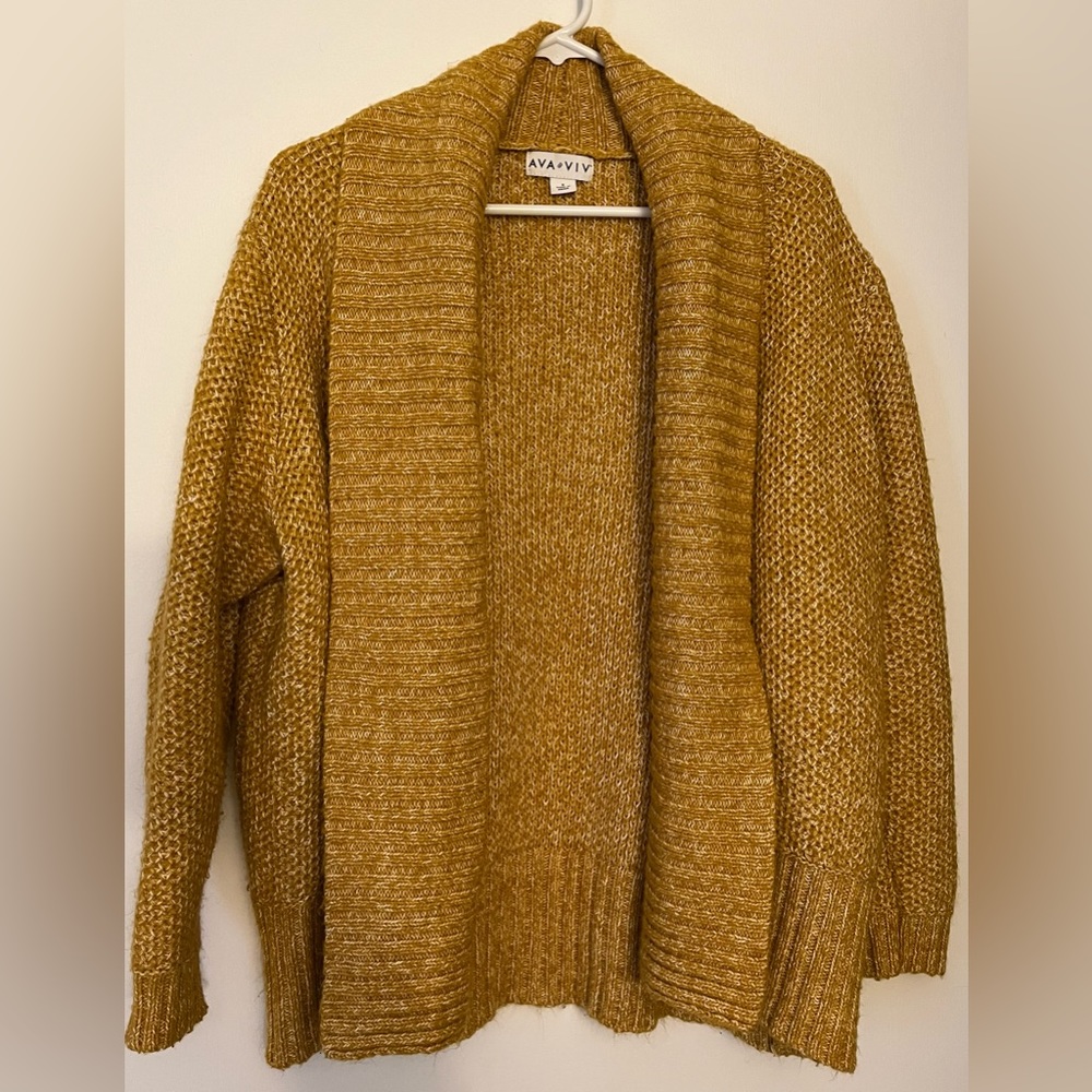 Ava & Viv Mustard Marled Open Cardigan Sweater Plus Size X
